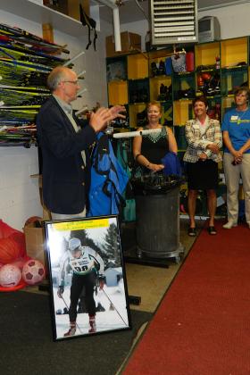 Sten Fjeldheim gives a tour of the ski room.