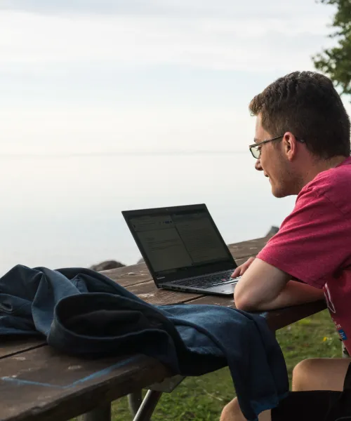 Student on laptop at Presque Isle
