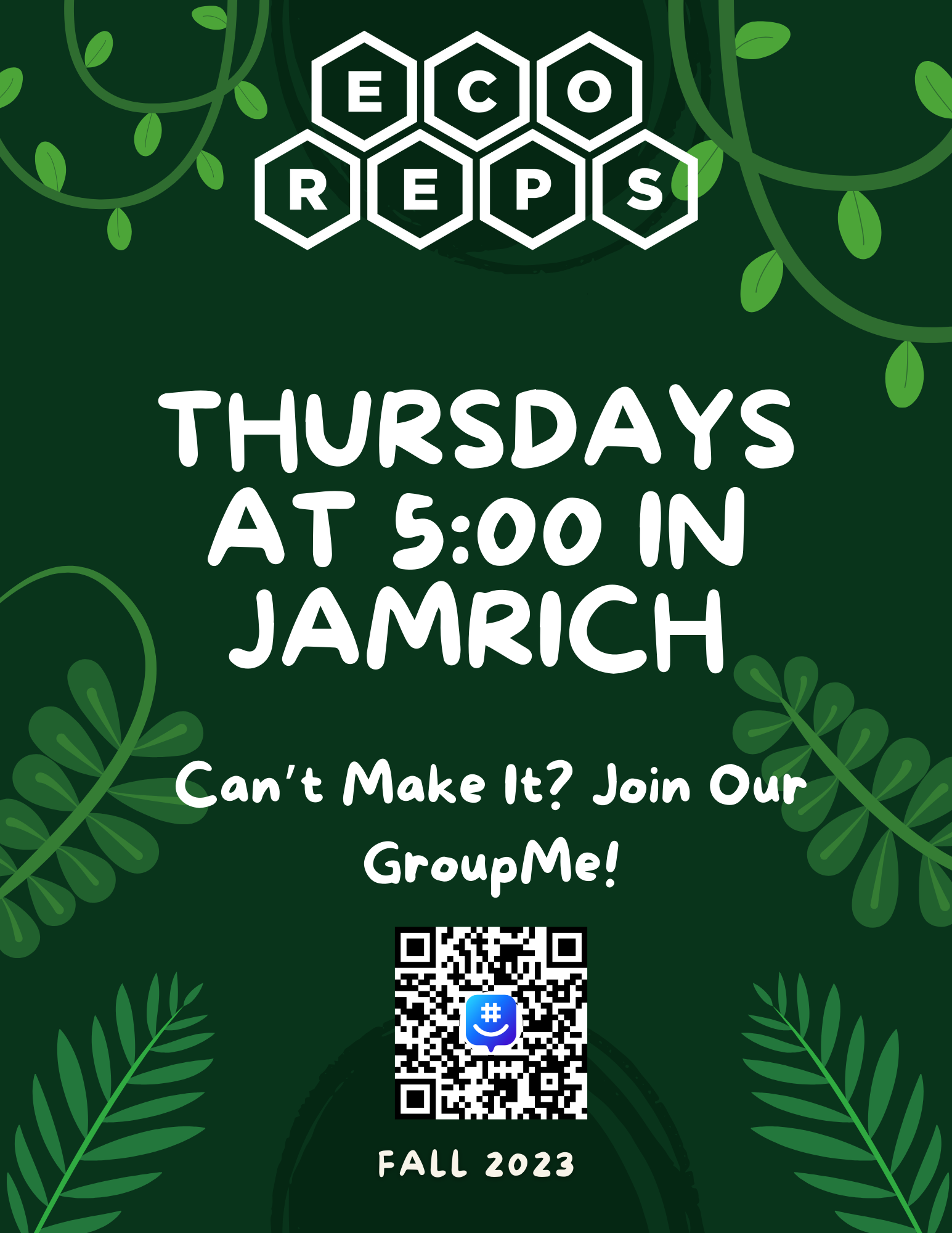 EcoReps Meeting Poster, Including QR Code to Join GroupMe