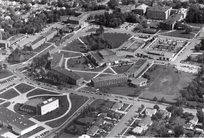 bw aerial of campus