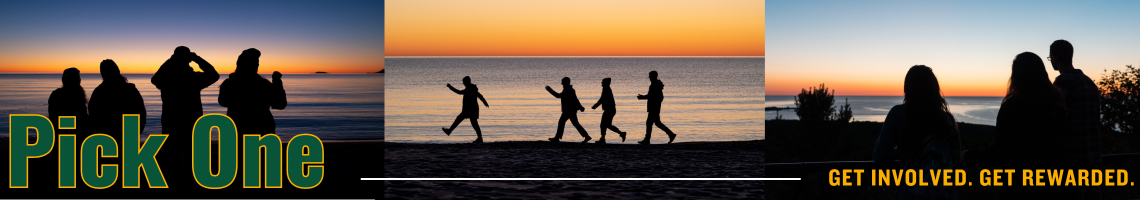 pick one, get involved. get rewarded. students vewing the the sunrise and walking in front of it. silhouette photo