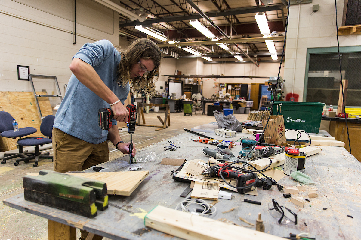 Student preparing prop