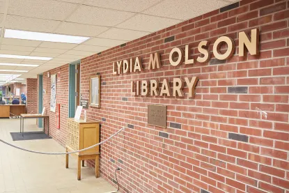 Lydia M Olson Library Sign