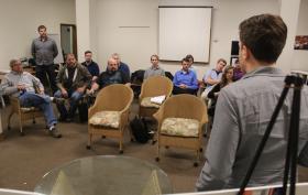 Lloyd Flanders officials listen to the student presentations