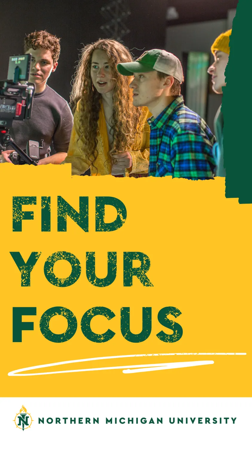 Find Your Focus Insagram ad group of digital cinema students hovering behind camera