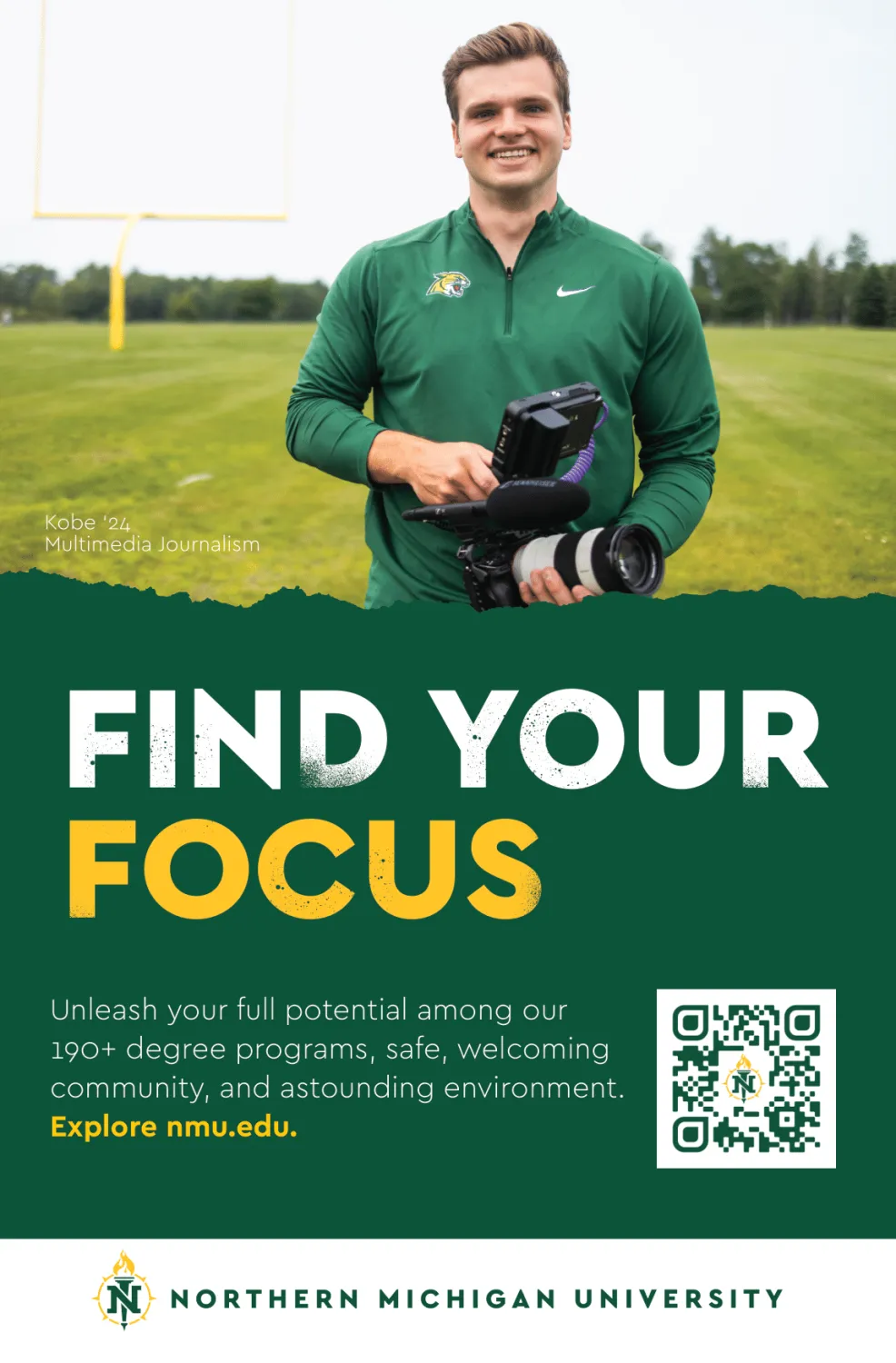 Find Your Focus print advertisement male student with video camera