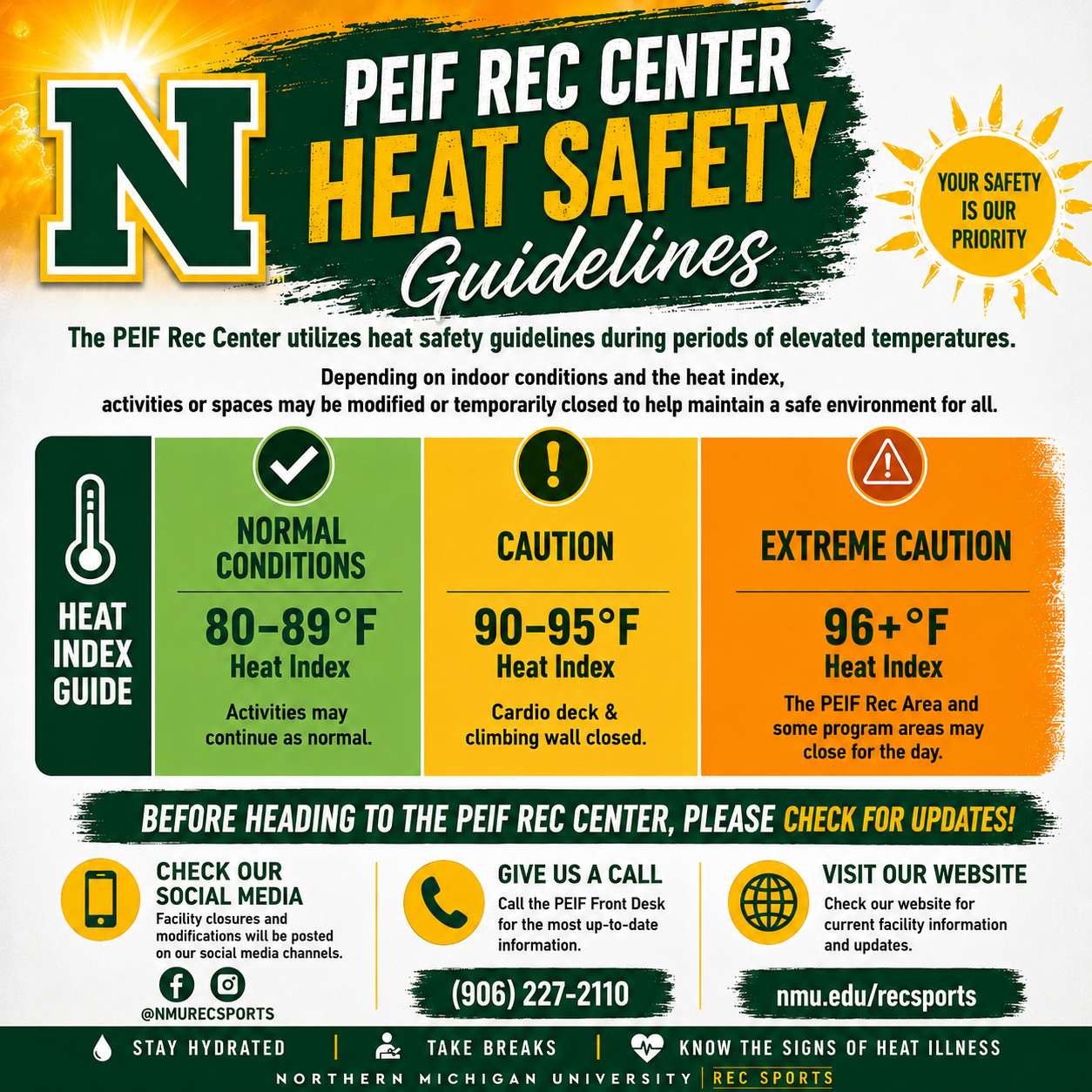 NMU Rec Sports heat safety guidelines