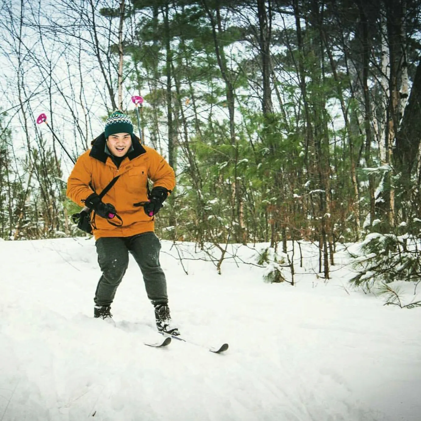 Student cross country skiing