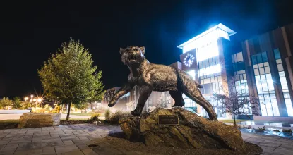Wildcat statue on campus at Northern Michigan University