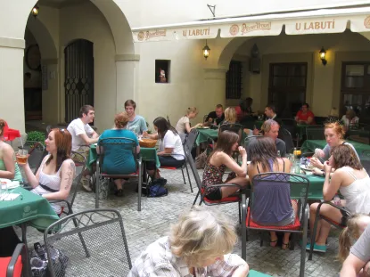 Students Eating Outside at Austrian Restaurant 